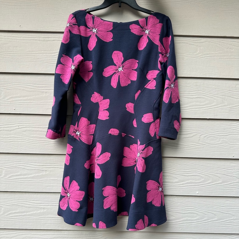 Lela Rose Floral Print Dress size 6 Navy Fuchsia